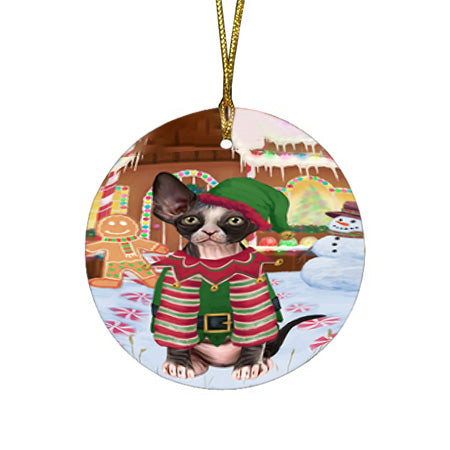 Christmas Gingerbread House Candyfest Sphynx Cat Round Flat Christmas Ornament RFPOR56924