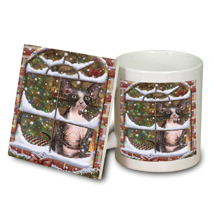 Please Come Home For Christmas Sphynx Cat Sitting In Window Mug and Coaster Set MUC53638