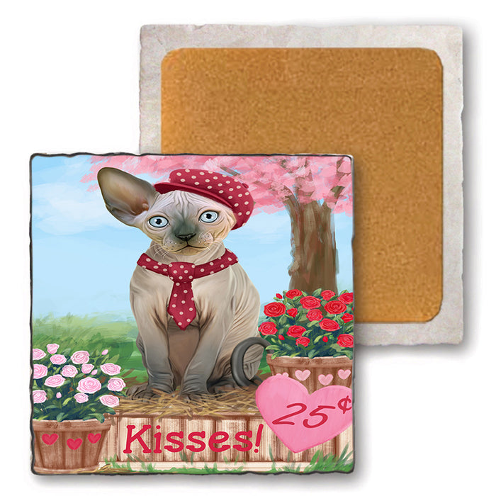 Rosie 25 Cent Kisses Sphynx Cat Set of 4 Natural Stone Marble Tile Coasters MCST51242