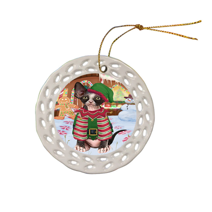Christmas Gingerbread House Candyfest Sphynx Cat Ceramic Doily Ornament DPOR56924