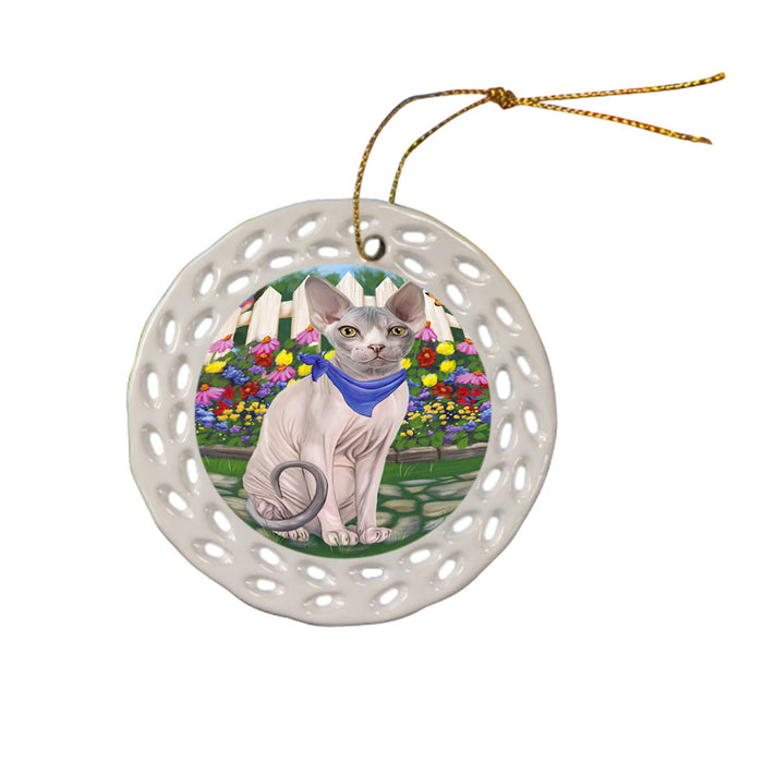 Spring Floral Sphynx Cat Ceramic Doily Ornament DPOR52275