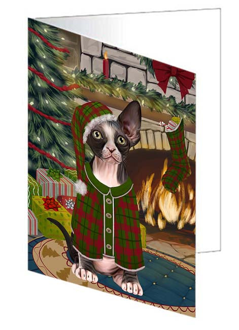 The Stocking was Hung Sphynx Cat Handmade Artwork Assorted Pets Greeting Cards and Note Cards with Envelopes for All Occasions and Holiday Seasons GCD71405