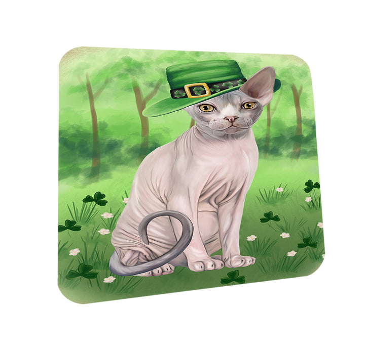 St. Patricks Day Irish Portrait Sphynx Cat Coasters Set of 4 CST57004