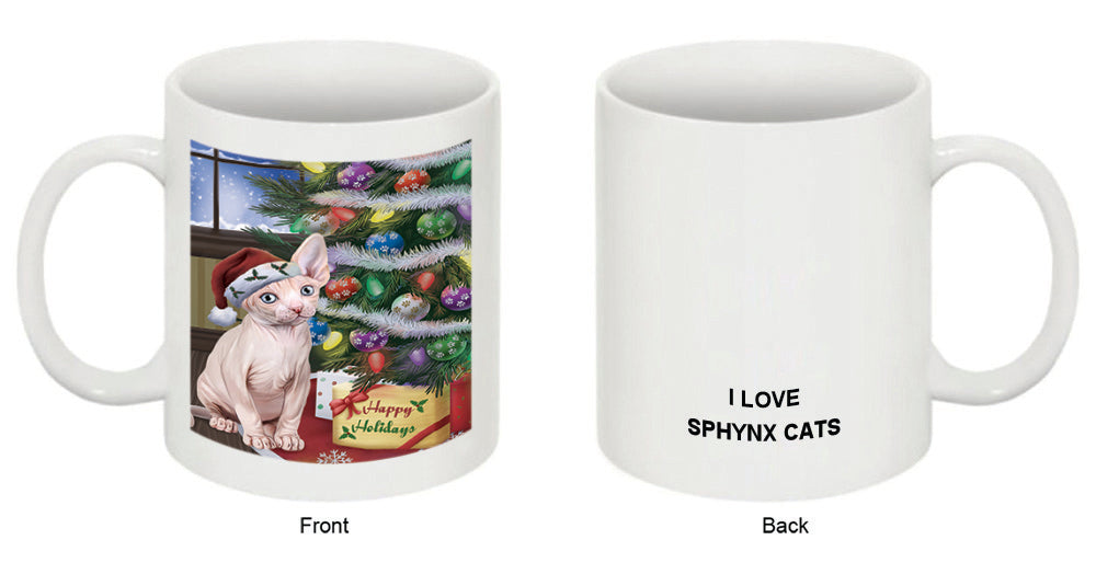 Christmas Happy Holidays Sphynx Cat with Tree and Presents Coffee Mug MUG48870