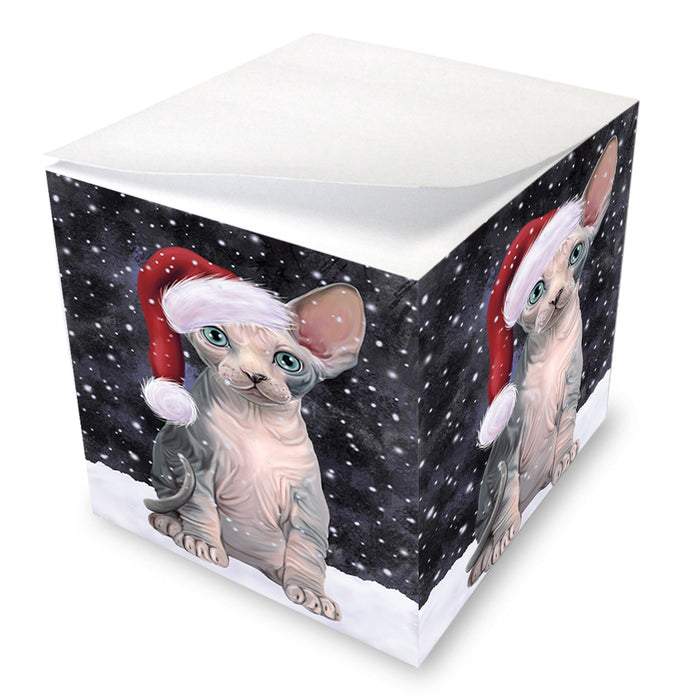 Let it Snow Christmas Holiday Sphynx Cat Wearing Santa Hat Note Cube NOC55972