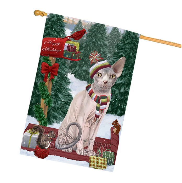 Merry Christmas Woodland Sled Sphynx Cat House Flag FLG55477