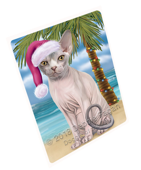 Summertime Happy Holidays Christmas Sphynx Cat on Tropical Island Beach Large Refrigerator / Dishwasher Magnet RMAG88368