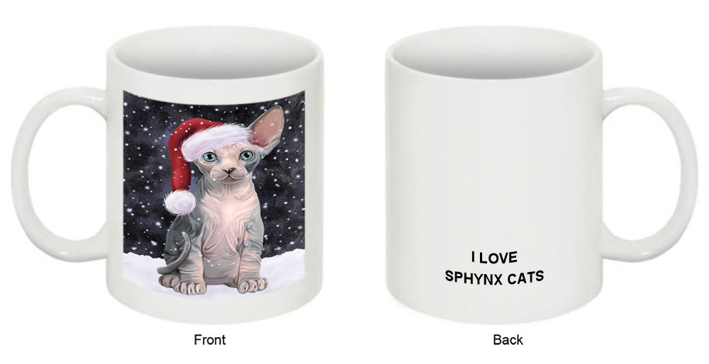 Let it Snow Christmas Holiday Sphynx Cat Wearing Santa Hat Coffee Mug MUG49724