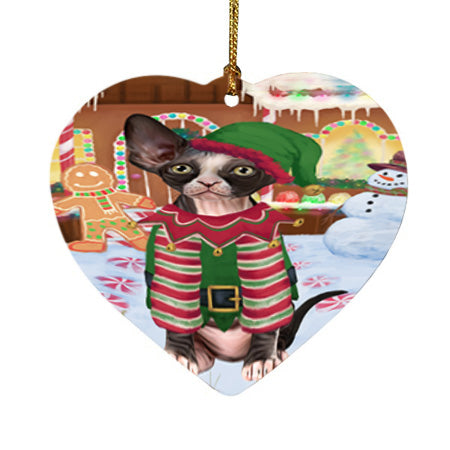 Christmas Gingerbread House Candyfest Sphynx Cat Heart Christmas Ornament HPOR56924