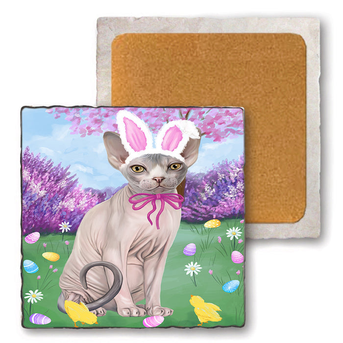 Easter Holiday Sphynx Cat Set of 4 Natural Stone Marble Tile Coasters MCST51942