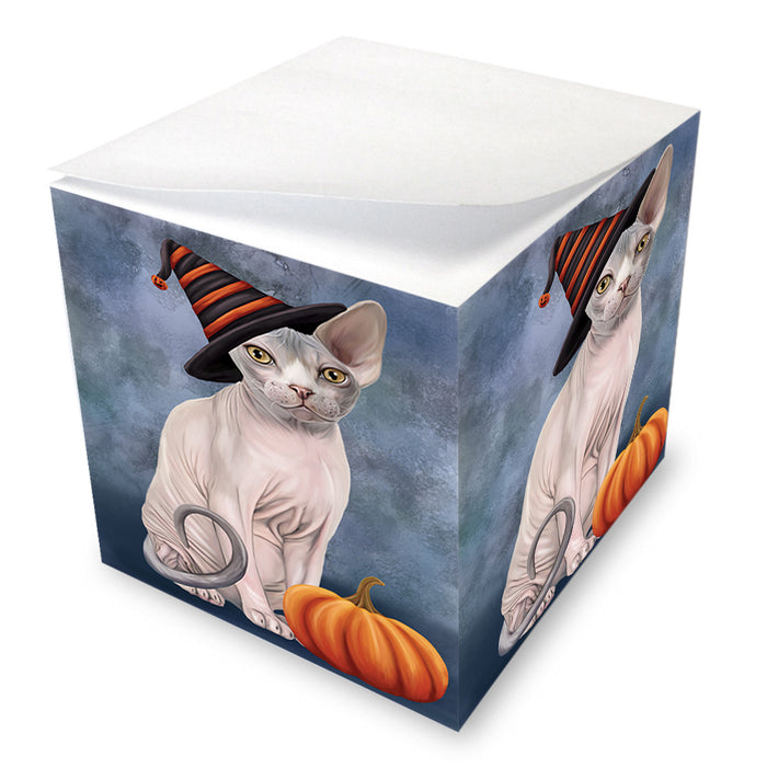 Happy Halloween Sphynx Cat Wearing Witch Hat with Pumpkin Note Cube NOC56390