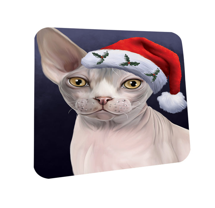 Christmas Holidays Sphynx Cat Wearing Santa Hat Portrait Head Coasters Set of 4 CST53463