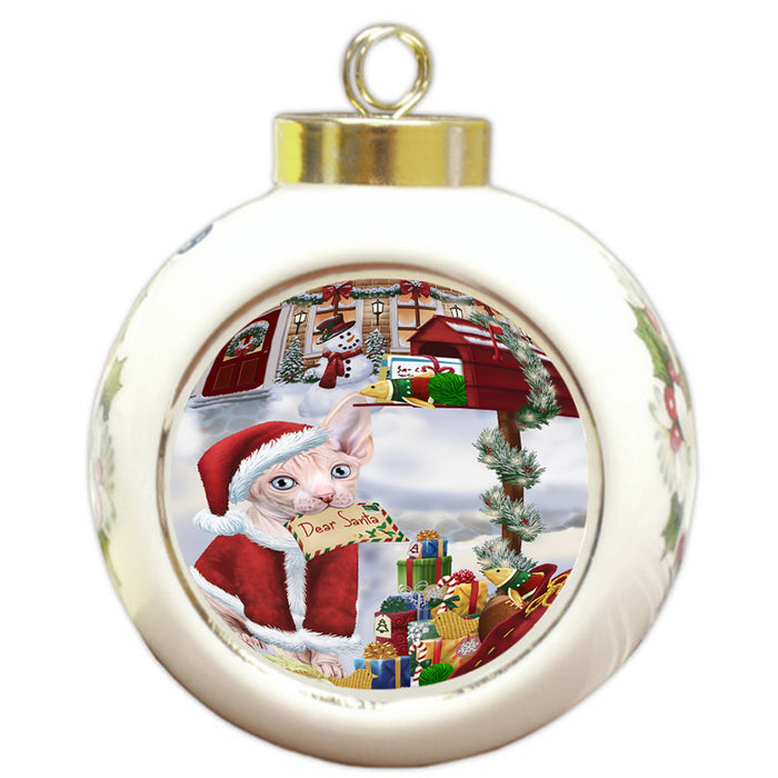 Sphynx Cat Dear Santa Letter Christmas Holiday Mailbox Round Ball Christmas Ornament RBPOR53553