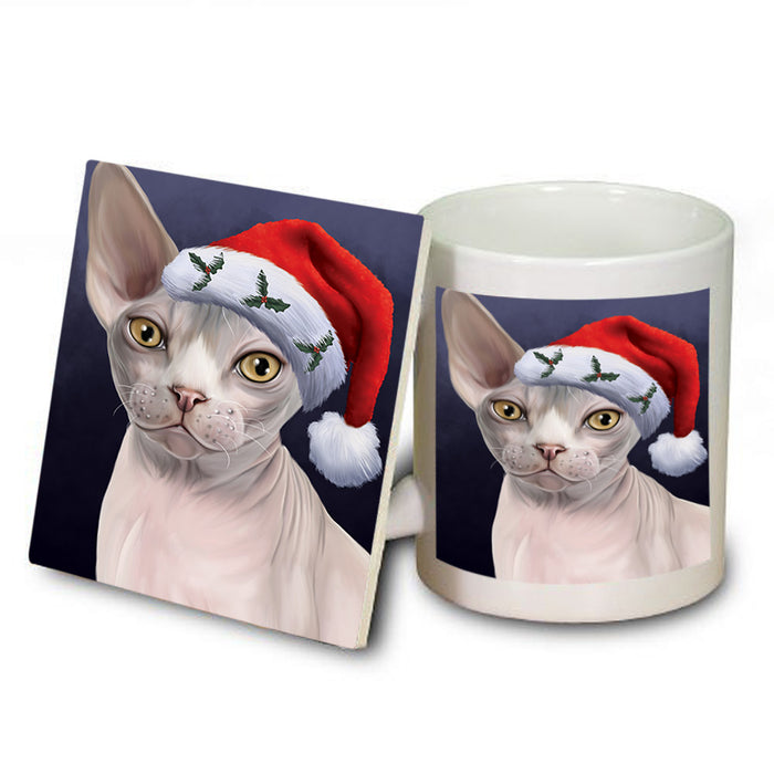 Christmas Holidays Sphynx Cat Wearing Santa Hat Portrait Head Mug and Coaster Set MUC53497