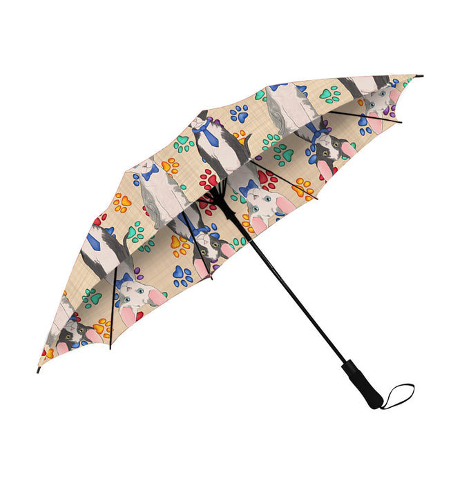 Rainbow Paw Print Sphynx Cats Blue Semi-Automatic Foldable Umbrella