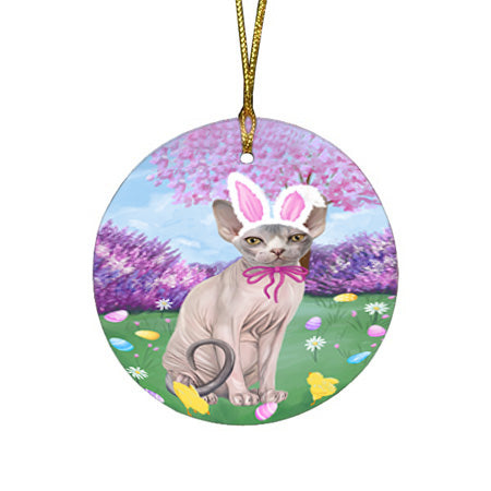 Easter Holiday Sphynx Cat Round Flat Christmas Ornament RFPOR57343