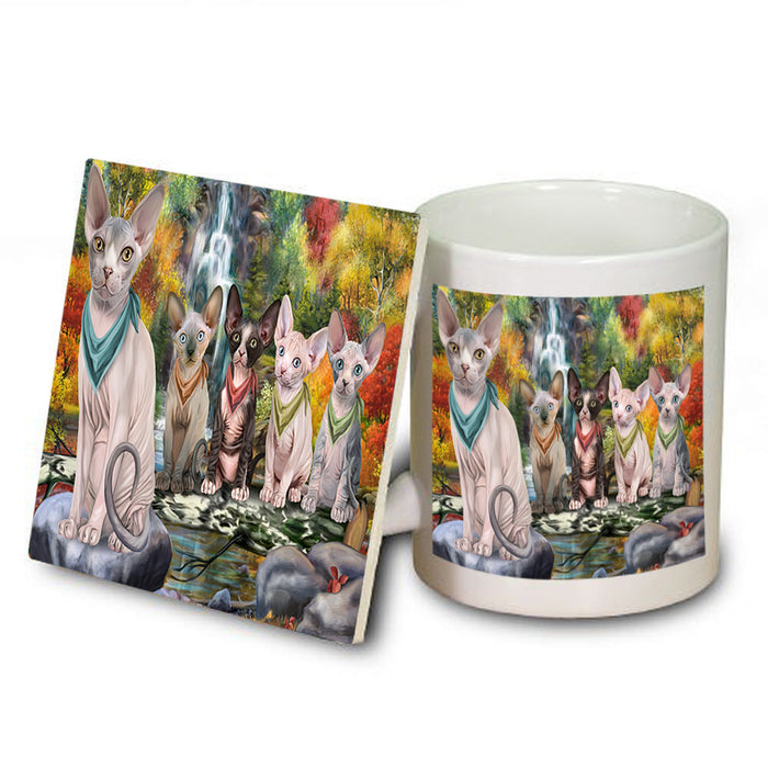 Scenic Waterfall Sphynx Cats Mug and Coaster Set MUC51954