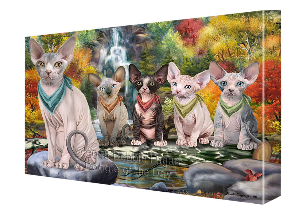 Scenic Waterfall Sphynx Cats Canvas Print Wall Art Décor CVS84923