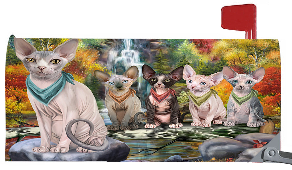 Scenic Waterfall Sphynx Cats Magnetic Mailbox Cover MBC48761