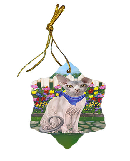 Spring Floral Sphynx Cat Star Porcelain Ornament SPOR52266