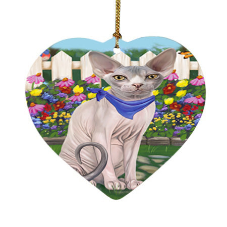Spring Floral Sphynx Cat Heart Christmas Ornament HPOR52275