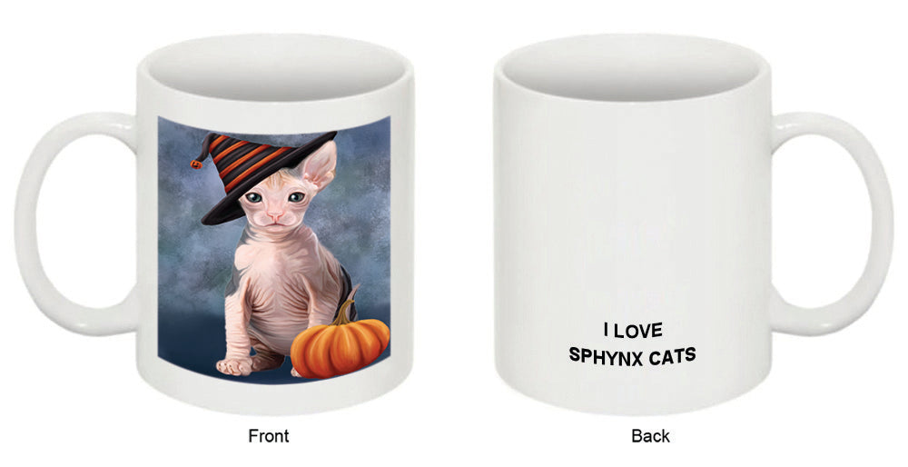 Happy Halloween Sphynx Cat Wearing Witch Hat with Pumpkin Coffee Mug MUG50212