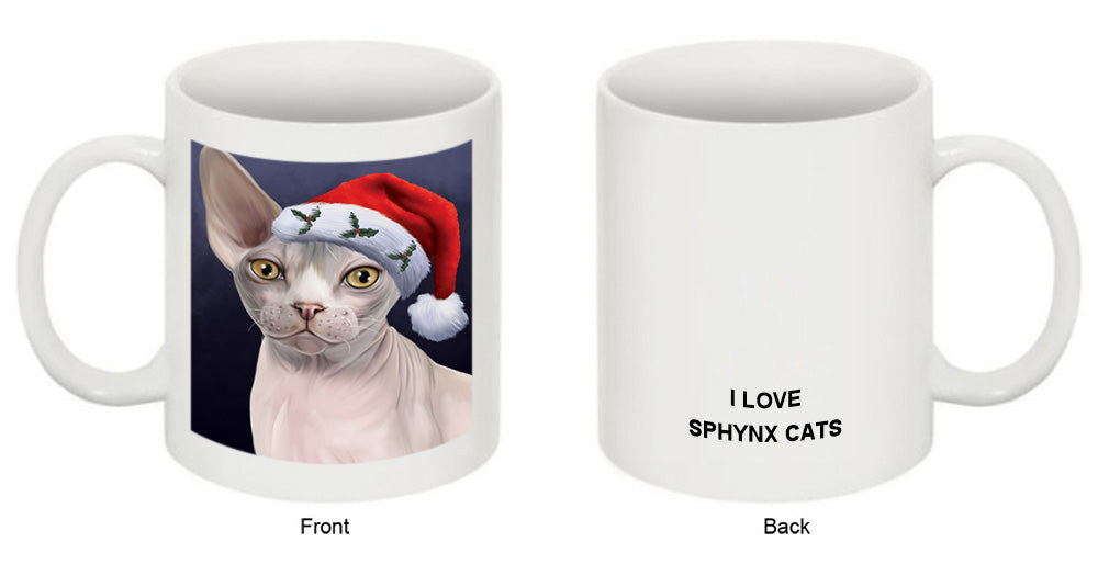 Christmas Holidays Sphynx Cat Wearing Santa Hat Portrait Head Coffee Mug MUG48903