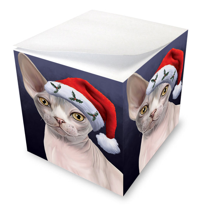 Christmas Holidays Sphynx Cat Wearing Santa Hat Portrait Head Note Cube NOC55151