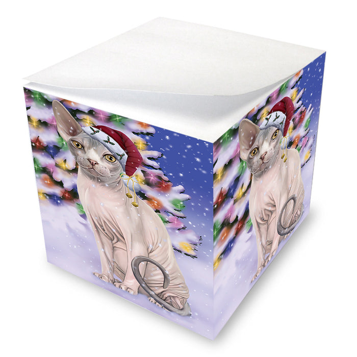 Winterland Wonderland Sphynx Cat In Christmas Holiday Scenic Background Note Cube NOC55425