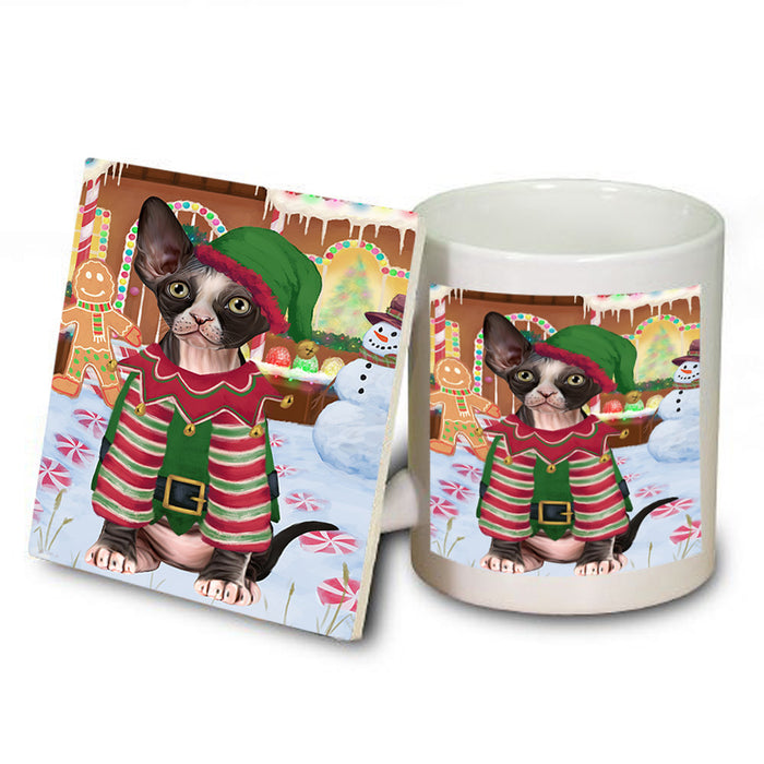 Christmas Gingerbread House Candyfest Sphynx Cat Mug and Coaster Set MUC56560