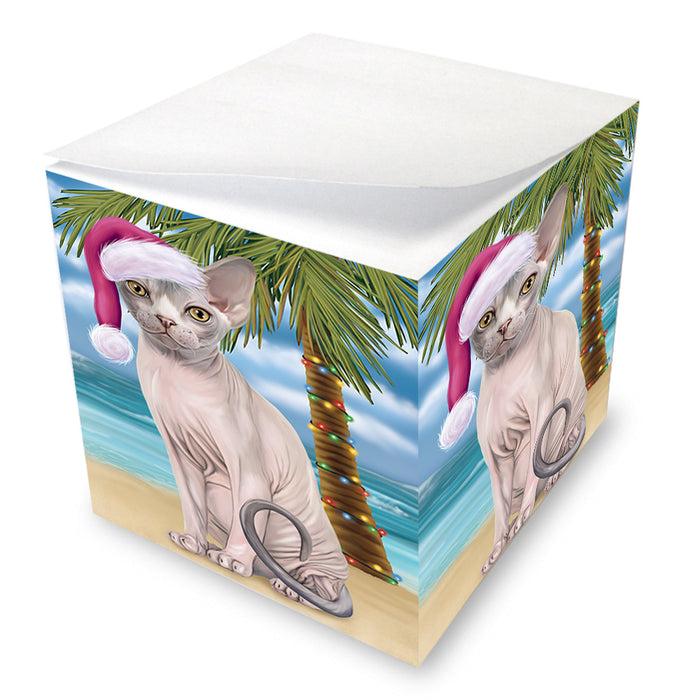 Summertime Happy Holidays Christmas Sphynx Cat on Tropical Island Beach Note Cube NOC56099