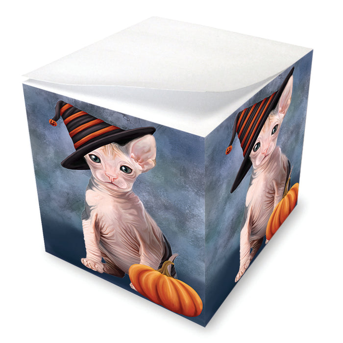 Happy Halloween Sphynx Cat Wearing Witch Hat with Pumpkin Note Cube NOC56460