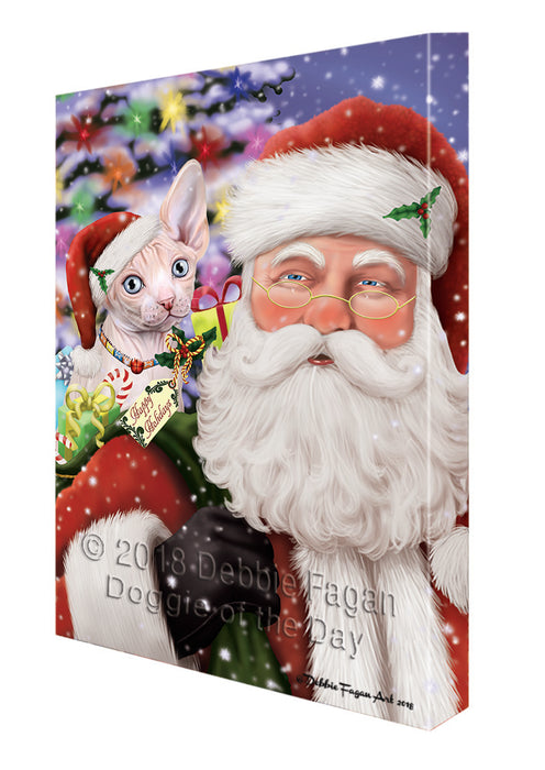 Santa Carrying Sphynx Cat and Christmas Presents Canvas Print Wall Art Décor CVS101177