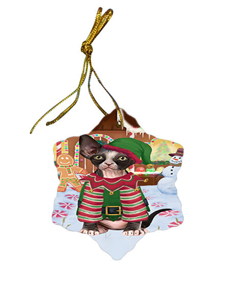 Christmas Gingerbread House Candyfest Sphynx Cat Star Porcelain Ornament SPOR56924