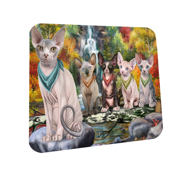 Scenic Waterfall Sphynx Cats Coasters Set of 4 CST51921