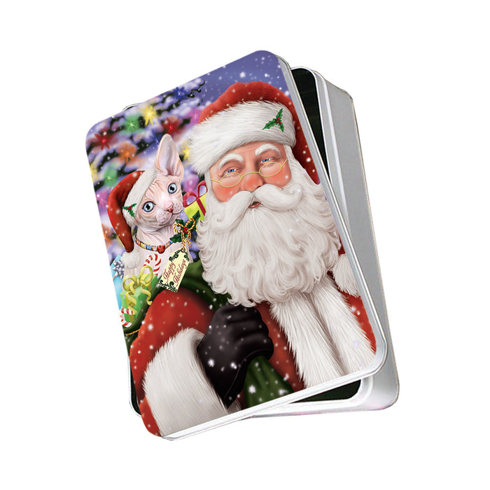 Santa Carrying Sphynx Cat and Christmas Presents Photo Storage Tin PITN53646