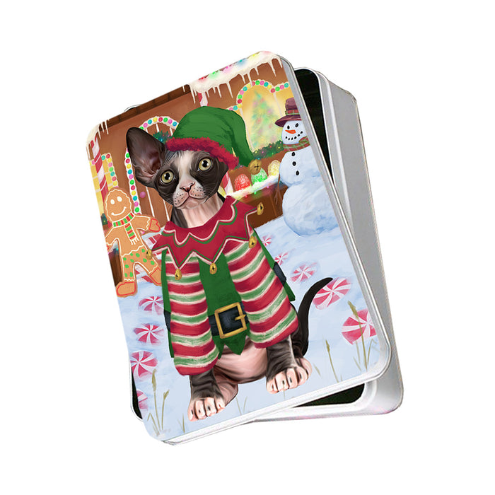 Christmas Gingerbread House Candyfest Sphynx Cat Photo Storage Tin PITN56511