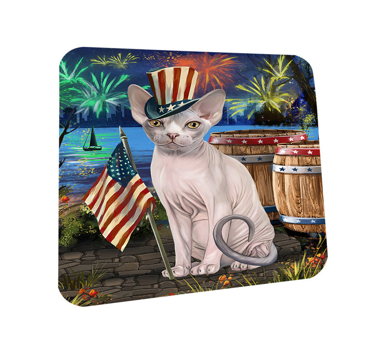 4th of July Independence Day Firework Sphynx Cat Coasters Set of 4 CST54039