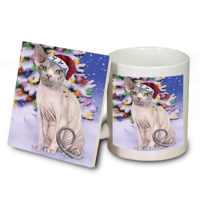 Winterland Wonderland Sphynx Cat In Christmas Holiday Scenic Background Mug and Coaster Set MUC53771