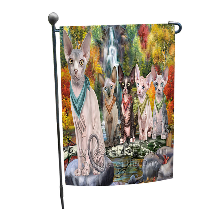 Scenic Waterfall Sphynx Cats Garden Flag GFLG51959