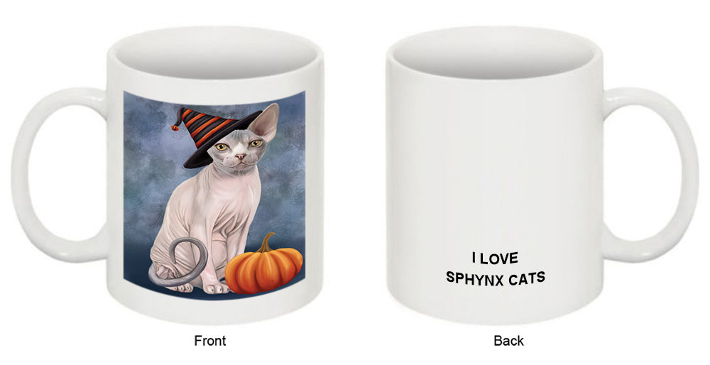 Happy Halloween Sphynx Cat Wearing Witch Hat with Pumpkin Coffee Mug MUG50142