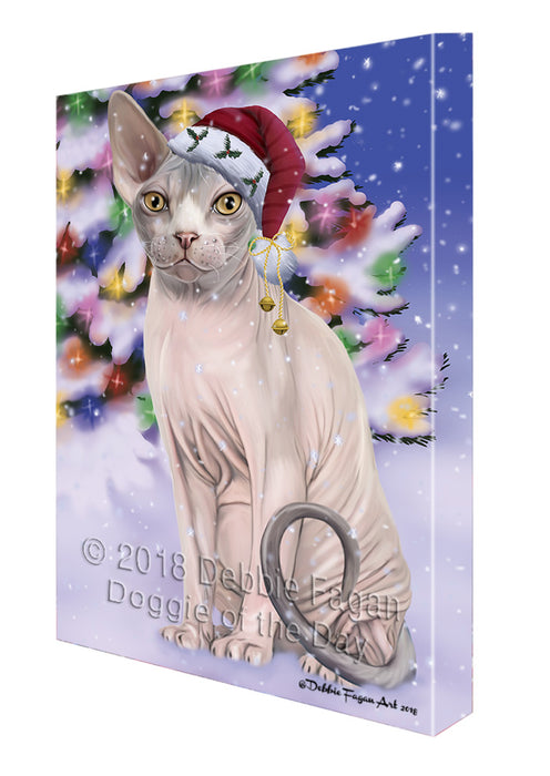 Winterland Wonderland Sphynx Cat In Christmas Holiday Scenic Background Canvas Print Wall Art Décor CVS101861