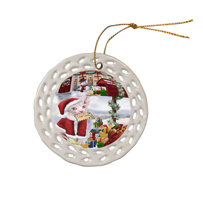 Sphynx Cat Dear Santa Letter Christmas Holiday Mailbox Ceramic Doily Ornament DPOR53553