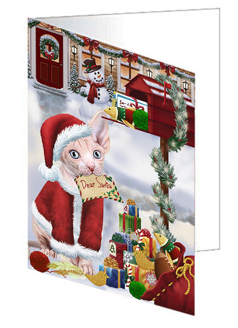 Sphynx Cat Dear Santa Letter Christmas Holiday Mailbox Handmade Artwork Assorted Pets Greeting Cards and Note Cards with Envelopes for All Occasions and Holiday Seasons GCD64688