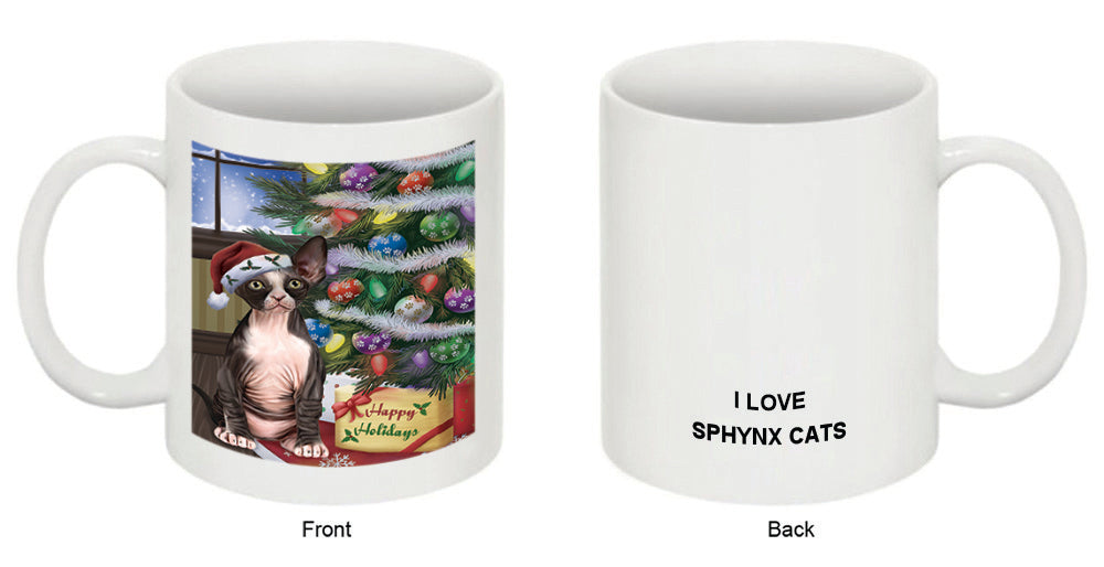 Christmas Happy Holidays Sphynx Cat with Tree and Presents Coffee Mug MUG48871