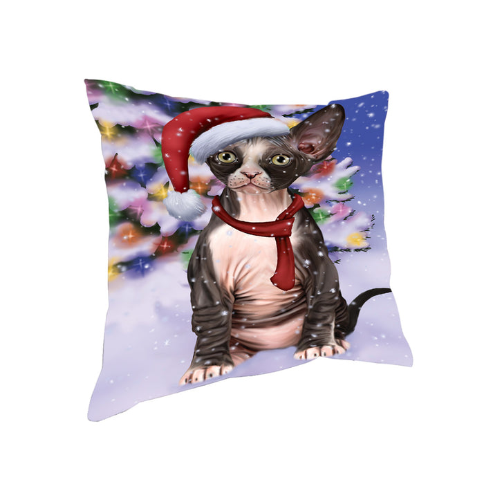 Winterland Wonderland Sphynx Cat In Christmas Holiday Scenic Background Pillow PIL71744