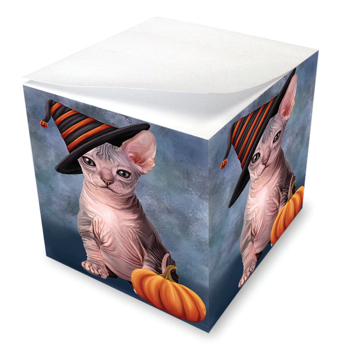 Happy Halloween Sphynx Cat Wearing Witch Hat with Pumpkin Note Cube NOC56461