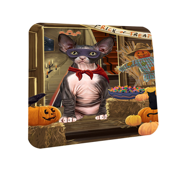 Enter at Own Risk Trick or Treat Halloween Sphynx Cat Coasters Set of 4 CST53263