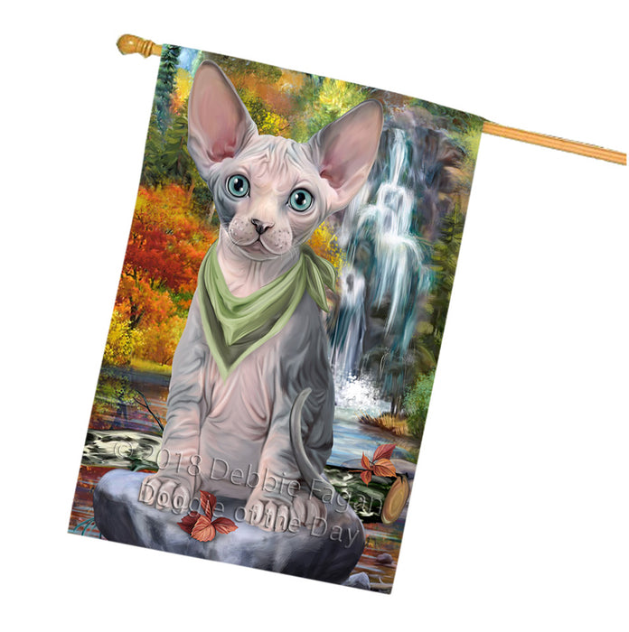 Scenic Waterfall Sphynx Cat House Flag FLG52096