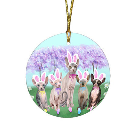 Easter Holiday Sphynx Cats Round Flat Christmas Ornament RFPOR57344